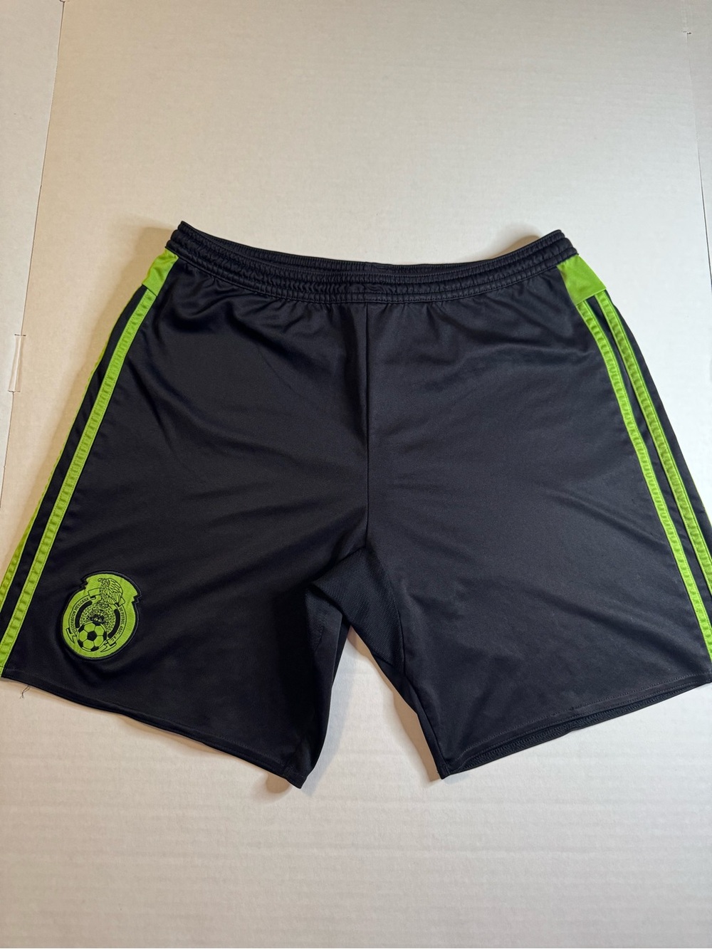 adidas Black Athletic Shorts with Neon Green Trim and Crest